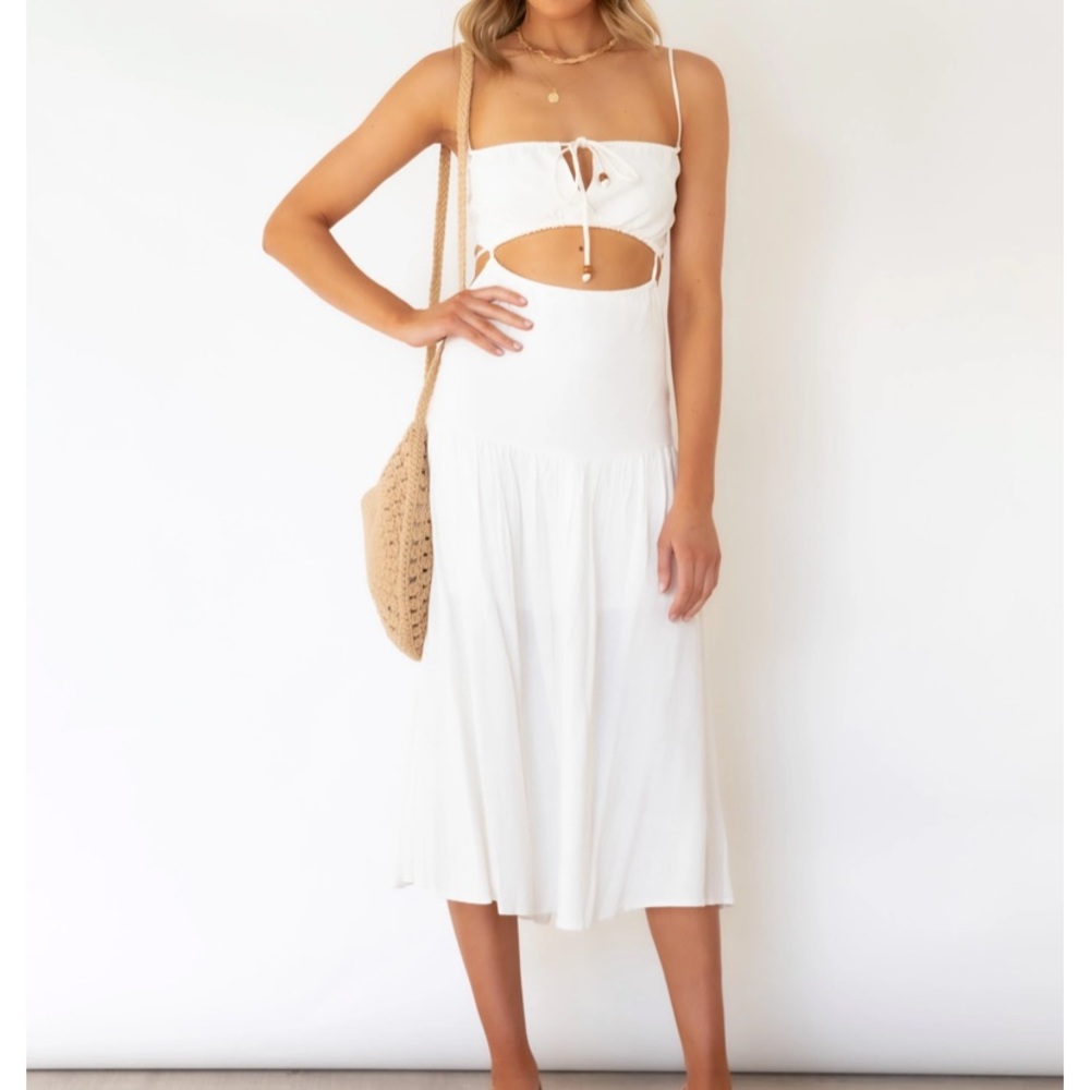 Gingham and Heels white midi dress with cutouts